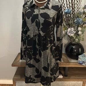 Black and Gray Floral Knit Dress